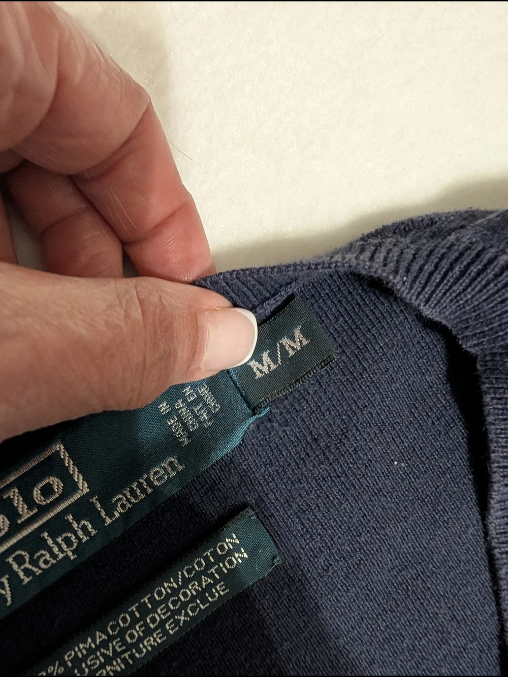 Polo by Ralph Lauren Men's Navy V-Neck Sweater with Red Pony Size Medium